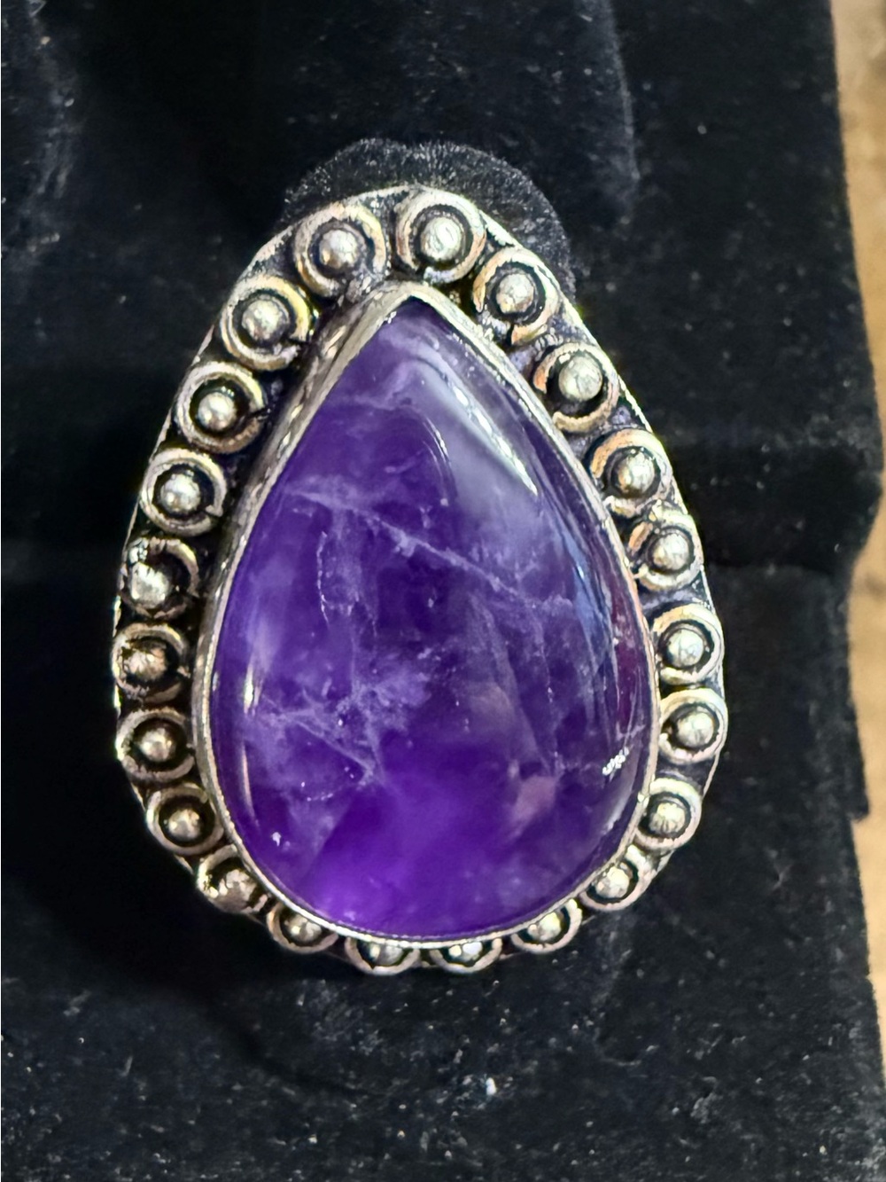 Purple Teardrop Stone Silver Statement Ring